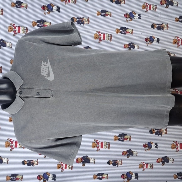 Y2K Nike Swoosh logo smoke gray 2 button LG casual polo shirt - Picture 2 of 5